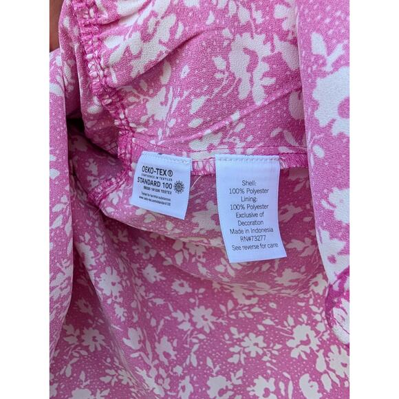 Lauren Conrad Womens Tie Front Mini Dress Sz 2X Pink Spotty Blossom Peasant - Picture 3 of 8